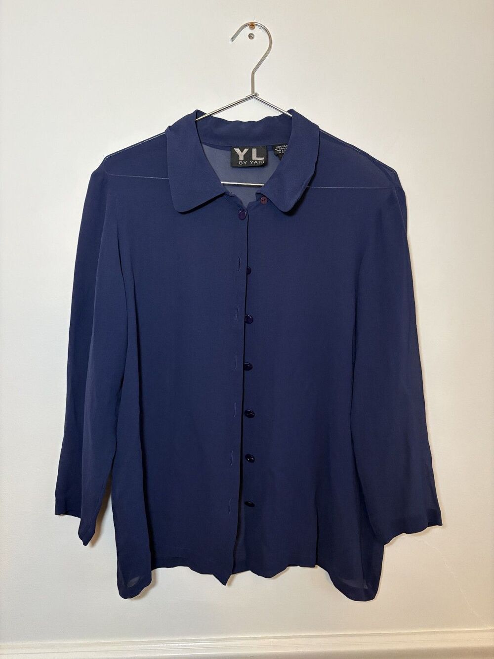 Vintage YL by Yair purple violet long sleeve sheer button front 100% silk blouse